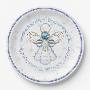 Blue & White Christmas Angel of Faith & Stars Paper Plates