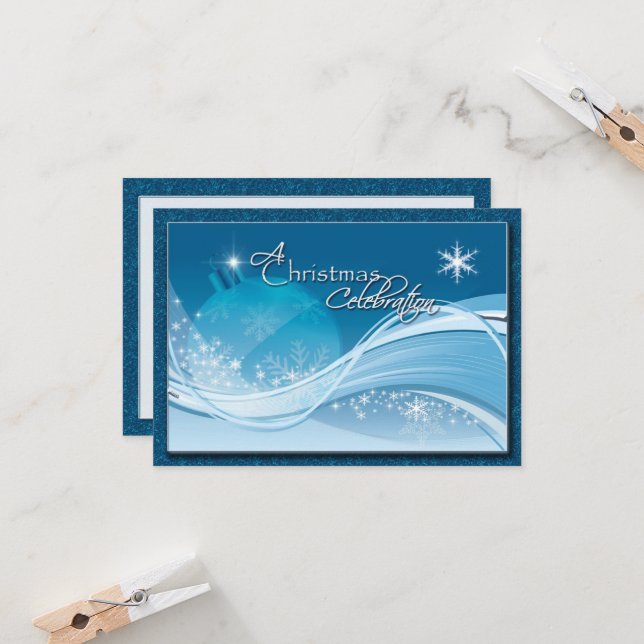 Blue White Christmas Celebration RSVP Invitation (Front/Back In Situ)