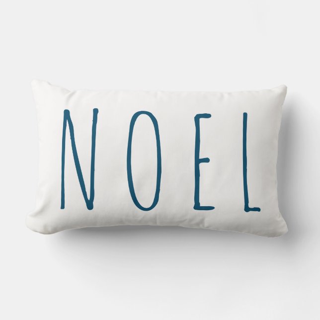 Blue White Christmas Noel Throw Pillow (Front)