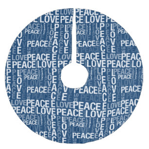 Blue White Christmas Peace Love Brushed Polyester Tree Skirt