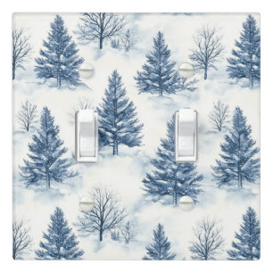 Blue White Christmas Pine Trees Light Switch Cover