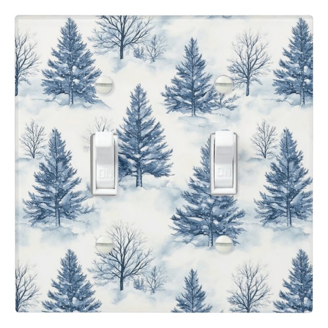 Blue White Christmas Pine Trees Light Switch Cover (In Situ)