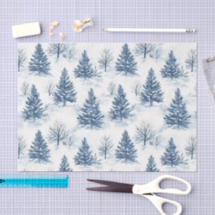 Blue White Christmas Pine Trees Tissue Paper