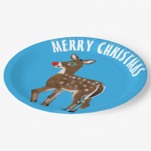 Blue White Christmas Reindeer Paper Plates