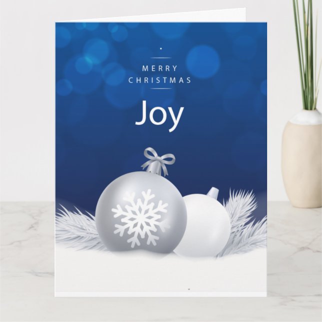 Blue white Christmas snow DIY message tree baubles Card (Front)