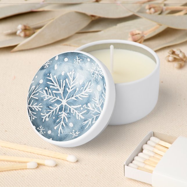 Blue White Christmas Snowflakes Mini Candle Favors (Insitu)