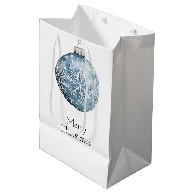 Blue White Christmas Snowflakes Ornaments Medium Gift Bag (Front Angled)