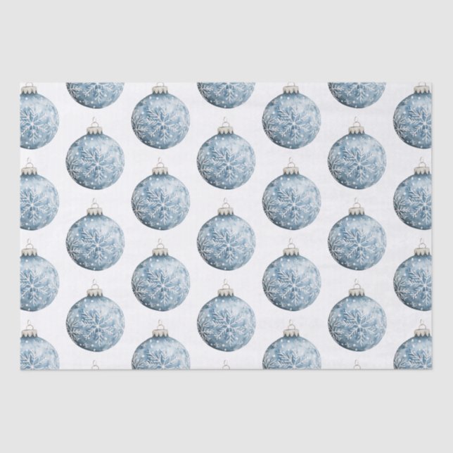 Blue White Christmas Snowflakes Ornaments Tissue Paper (Front)