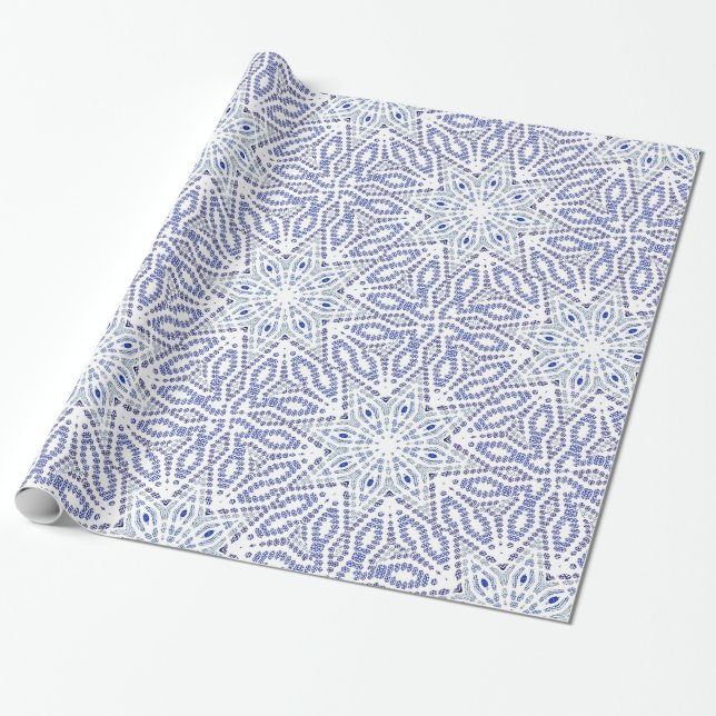 Blue White Christmas Star Modern Geometric Pattern Wrapping Paper (Unrolled)