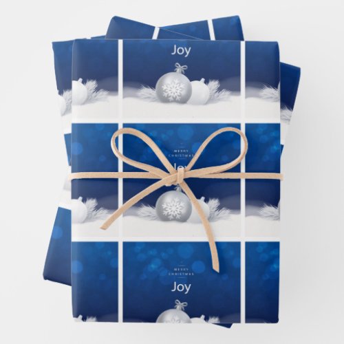 Blue white Christmas tree baubles winter snow Wrapping Paper Sheets
