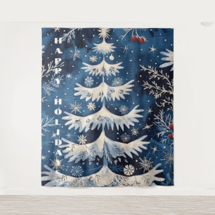 Blue White Christmas Tree Holiday Backdrop