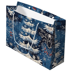 Blue White Christmas Tree Holiday Gift Bag