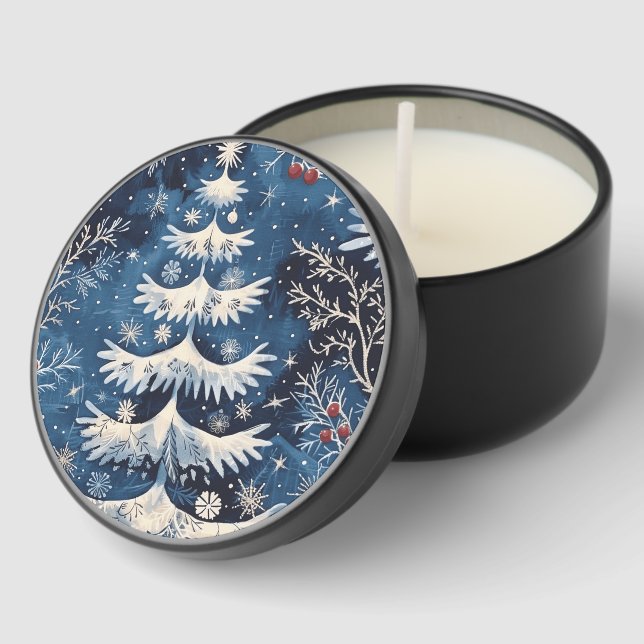 Blue White Christmas Tree Holiday Mini Candle Favors (Corner)