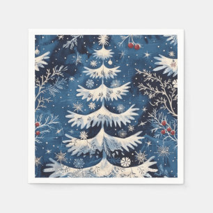 Blue White Christmas Tree Holiday Napkin