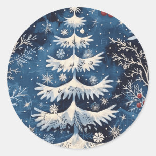 Blue White Christmas Tree Holiday Sticker
