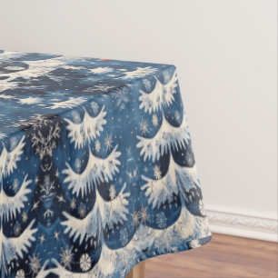 Blue White Christmas Tree Holiday Tablecloth