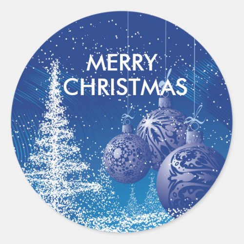 Blue  White Christmas Tree  Ornaments Classic Round Sticker