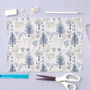 Blue White Christmas Trees Deer Tissue Paper