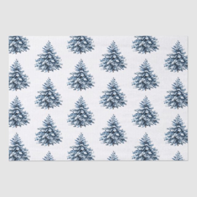 Blue White Christmas Trees Tissue Paper (Front)