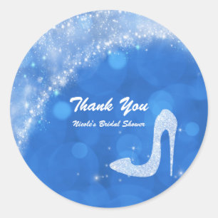 Blue & White Cinderella Sparkle High Heel Party Classic Round Sticker