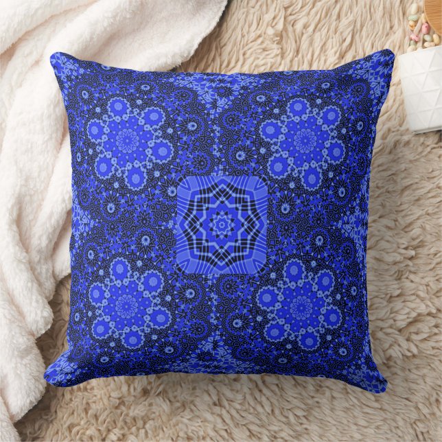 Blue White Circle Flowers  Throw Pillow (Blanket)