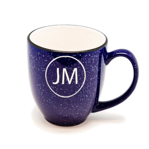 BlueWhite Circle Monogram Santa Fe Bistro Mug