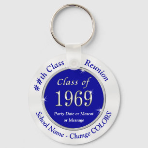 Blue White Class of 1969 Class Reunion Keychains