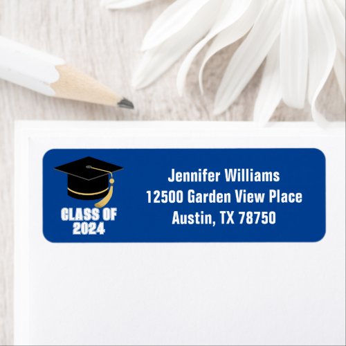 Blue White Class of 2024 Graduation Return Address Label