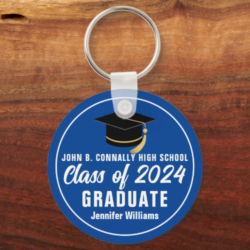 Blue White Class of 2024 Personalized Graduate Keychain