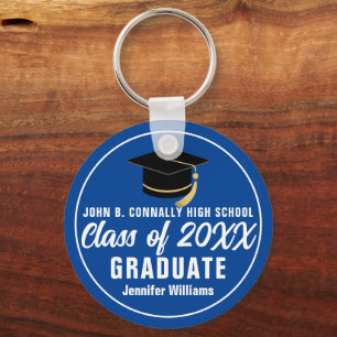 Blue White Class of 2025 Personalized Graduate Keychain