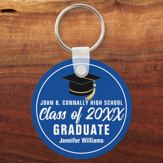 Blue White Class of 2025 Personalized Graduate Keychain (Front)