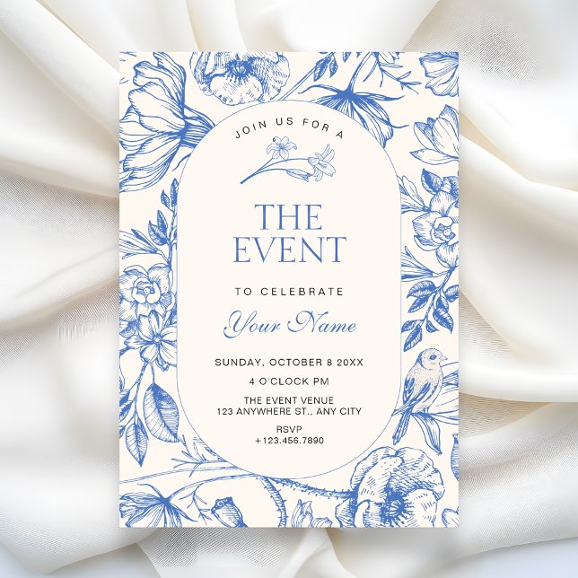 Blue white Classic artistic floral Invitation (Creator Uploaded)