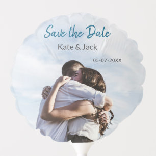 BLUE WHITE CLASSIC SCAN QR SAVE THE DATE BALLOON