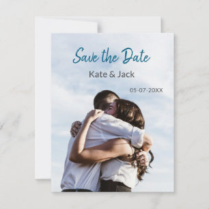 BLUE WHITE CLASSIC SCAN QR SAVE THE DATE NOTE CARD