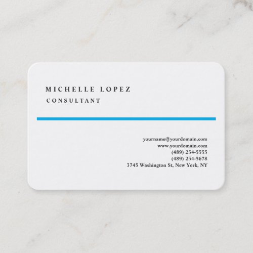 Blue White Classical Elegant Plain Professional Business Card