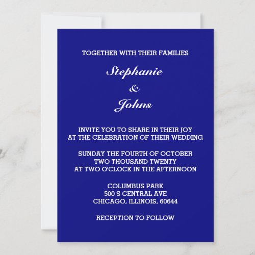 Blue White Classy Elegant Simple Minimal Wedding Invitation