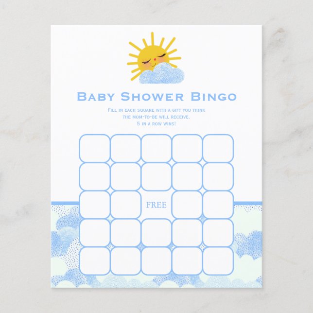 Blue White Clouds & Sun Baby Shower Bingo Game (Front)