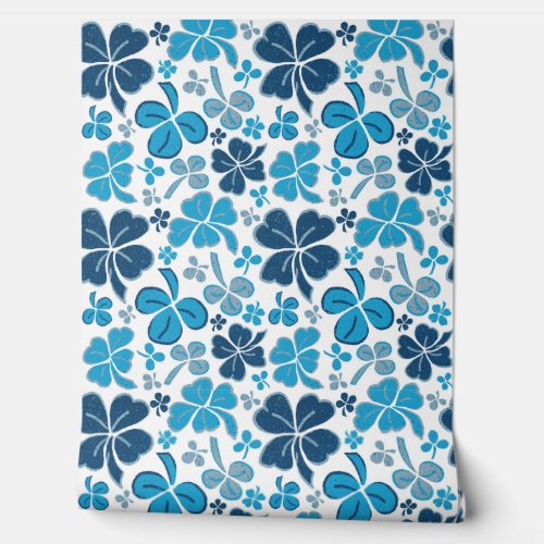 Blue White Clover Shamrock Hand Drawn Pattern Wallpaper