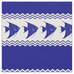 Blue White Coastal Angelfish Stripes Fabric