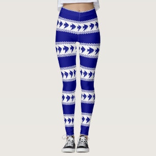 Blue White Coastal Angelfish Stripes Leggings