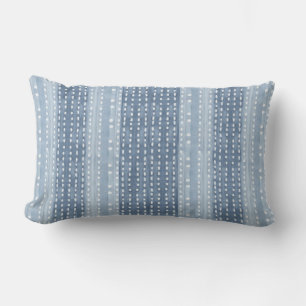 Blue & White Coastal Boho Dots & Stripes Lumbar Pillow