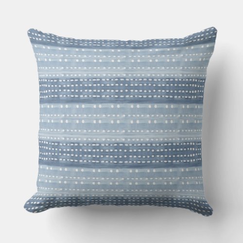 Blue  White Coastal Boho Throw Pillow