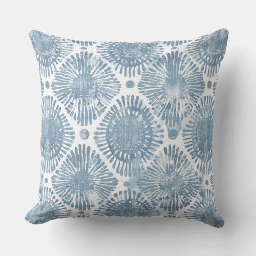 Blue  White Coastal Boho Throw Pillow