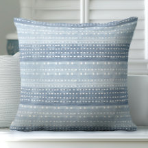 Blue & White Coastal Boho Throw Pillow