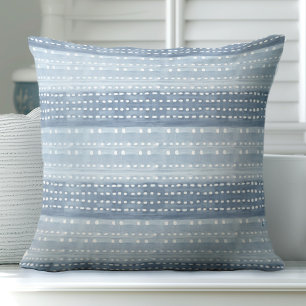 Blue & White Coastal Boho Throw Pillow
