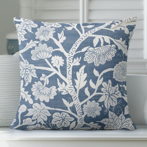 Blue  White Coastal Boho Throw Pillow