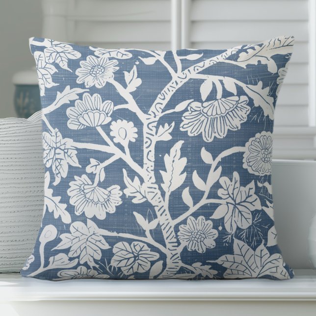 Blue & White Coastal Boho Throw Pillow (Creator Uploaded)