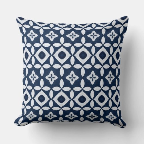 Blue & White Coastal Boho Throw Pillow