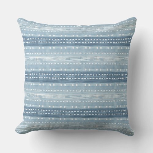 Blue  White Coastal Boho Throw Pillow