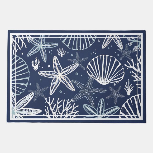 Blue White Coastal Doormat (Front)